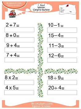 Çocuklar İçin toplam işlemi yaprak testleri 